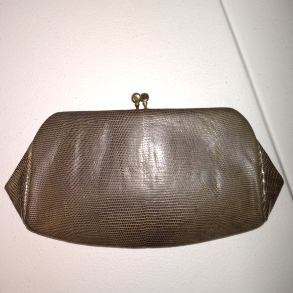 Lesco super chic vintage lizard genuine lizard skin small clutch in cognac EUC - Picture 4 of 11